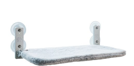 Metal window perch installed on window