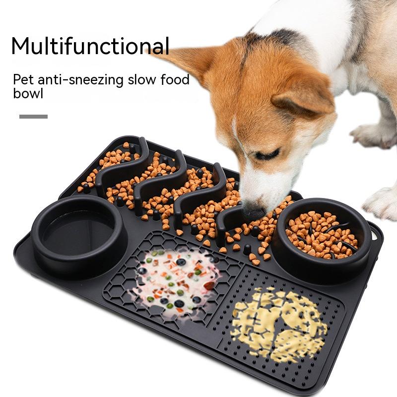 Lick mat with treats spread