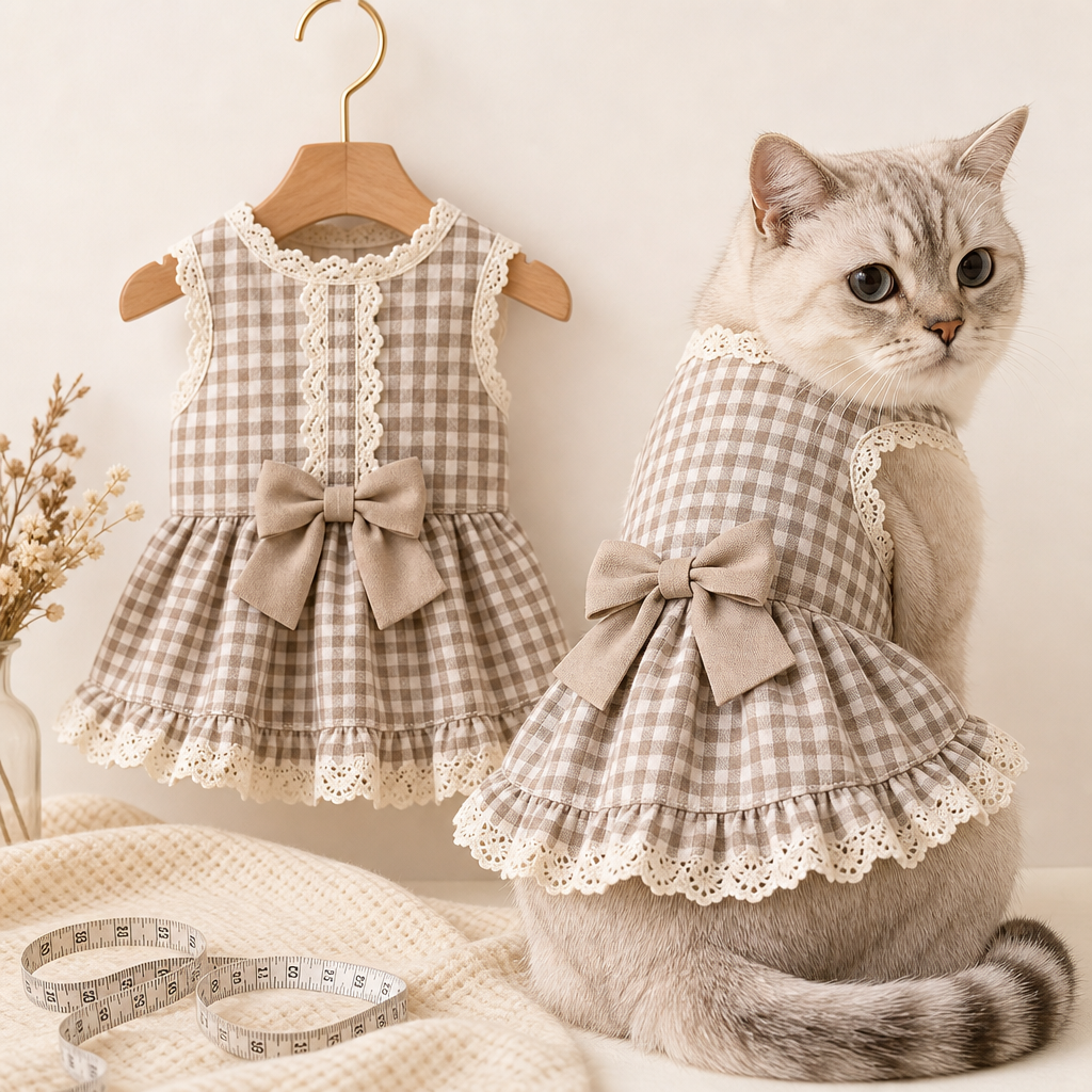 Checkered lace princess dress for cat photo days