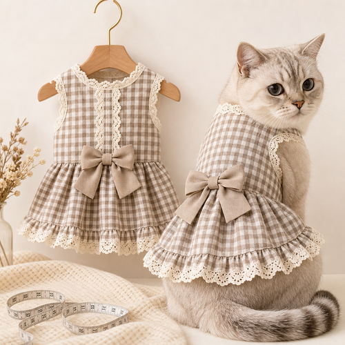 Checkered lace princess dress for cat photo days