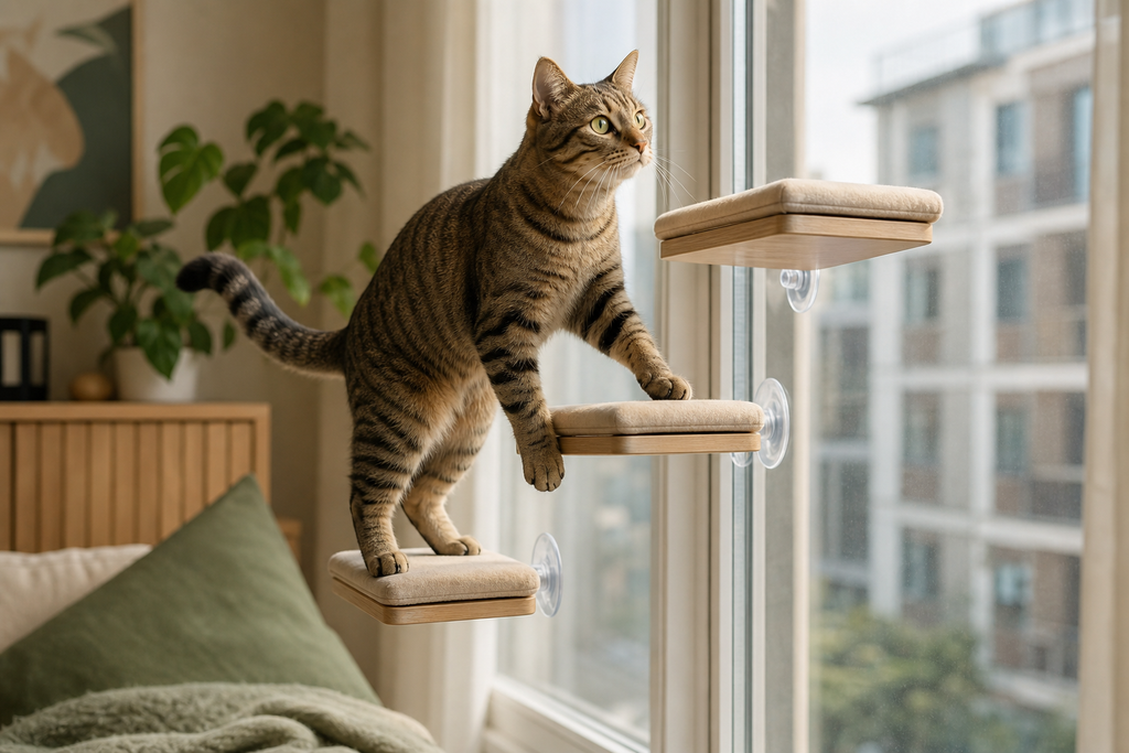 Cat climbing modular window-mounted cat steps