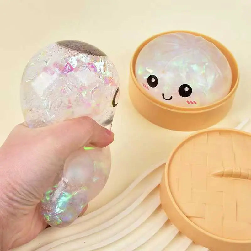 Clear glitter dumpling squishy in steamer